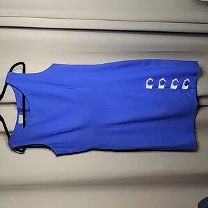 Casual Corner Sleeveless Dress Blue with Button Tab Detail Zippered On Back